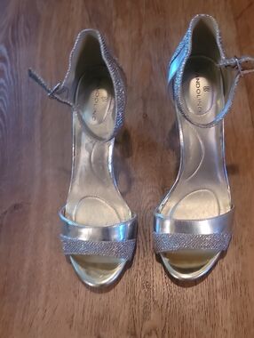 Bandolino Silver Metallic & Glitter Ankle-Strap Heels